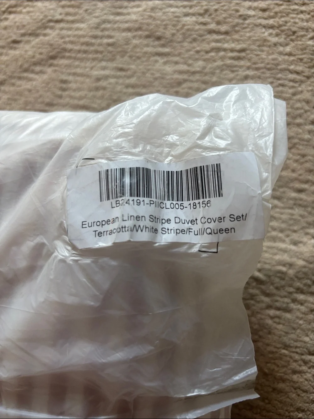 Quince Terracotta and White Stripe Linen Duvet Cover